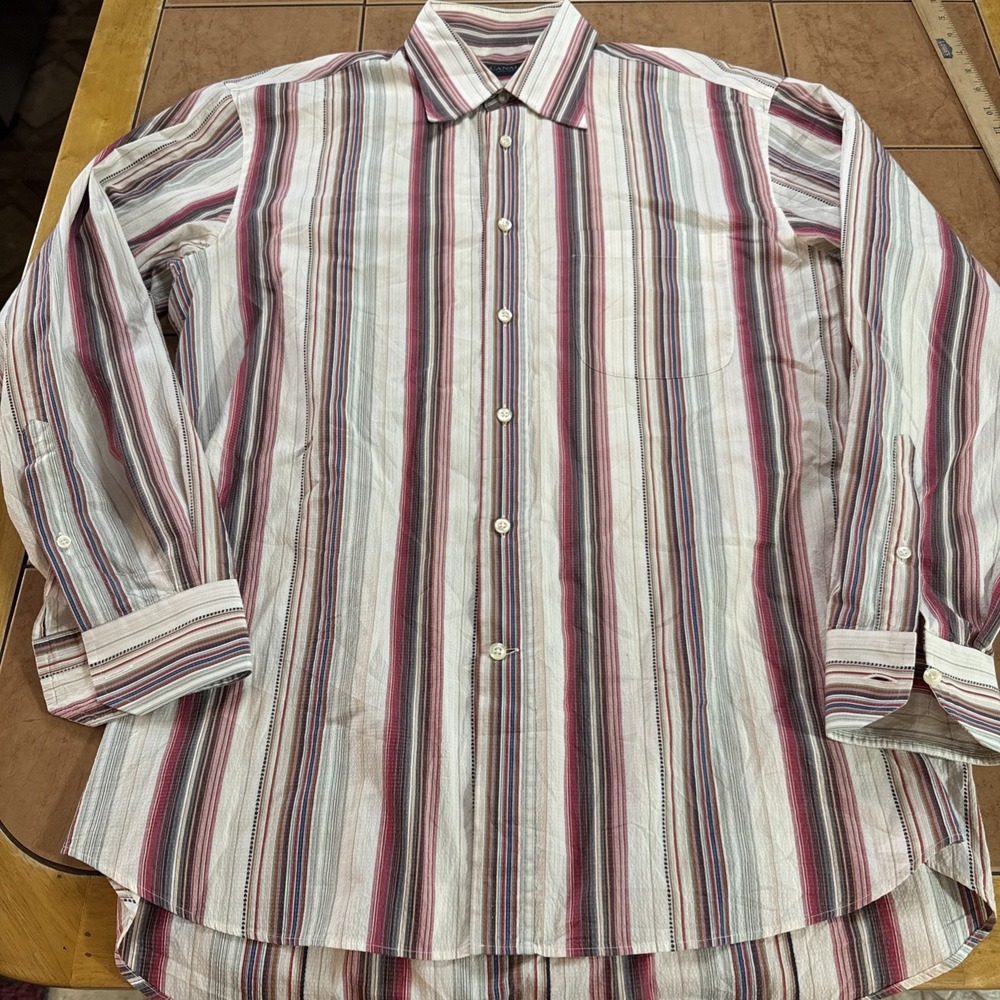 Vintage Canali Sportswear Casual Button Up L/S Shirt Sz Large Multi Color Stripe